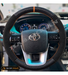 Toyota Hilux Dikme Direksiyon Kılıfı Alcantara Süet Mat Karbon Taba Yüzük ve Dikiş Comfort-Elegant-Adventure 2011-2015
