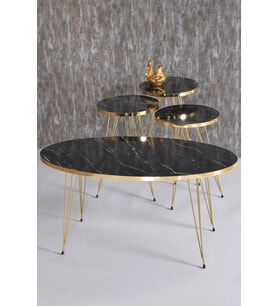Zigon Sehpa ve Orta Sehpa Elips Set Gold Bendir Tel
