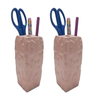 2 ADET KALEMLİK ÇİÇEKLİ PEMBE MODEL SERAMİK OFİS GERECİ  7X7X12CM