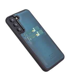 Bouletta Samsung Galaxy S22 Plus Uyumlu Deri Kartlıklı Arka Kapak BRN4EF Mavi