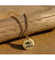 Şık Minnie ve Mickey Mouse Çizim Kolye 925K Gümüş (Gold)
