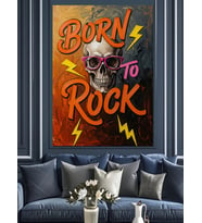 "Born To Rock" Kurukafa Posteri Dekoratif Kanvas - Mdf Ahşap Tablo