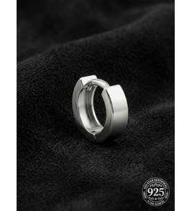 925 Ayar Gümüş Rodyum Kaplama Yuvarlak Erkek Huggie Halka Küpe - Tek (4x11mm)
