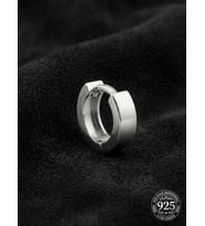 925 Ayar Gümüş Rodyum Kaplama Yuvarlak Erkek Huggie Halka Küpe - Tek (4x11mm)
