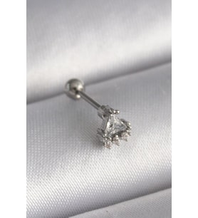 316L Çelik Gümüş Renk Üçgen Zirkon Taşlı Tragus Piercing - TJ-PR1239