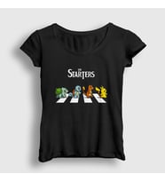 Presmono Kadın Siyah Pokemon Pikachu Bulbasaur Charmander Squirtle The Starters T-Shirt 449728tt