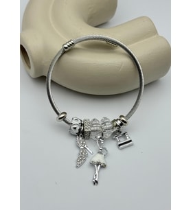Çelik Silver Taşlı Topuklu Ayakkabı Beyaz Kadın Figürlü Charmlı Pandora Bileklik - 26blk59