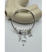 Çelik Silver Taşlı Topuklu Ayakkabı Beyaz Kadın Figürlü Charmlı Pandora Bileklik - 26blk59