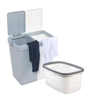 Motek 80 Litre Kirli Çamaşır Sepeti Çamaşır Selesi İkili Çeyiz Seti Gri Beyaz