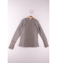 Toontoy Kız Çocuk Kolları Ve Önü Dantelli Okul Tişört (Gri)