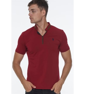 T8571 DEWBERRY FERMUARLI ERKEK T-SHIRT-AÇIK BORDO (Karışık)