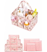 Yenidoğan Hastane Çıkış Organizer Set - Bölmeli Bebek Bakım Çantası - 6 Parça Valiz İçi Düzenleyici (Pembe)