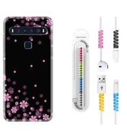 TCL 10L 10 Plus 10SE 20E 20SE 30SE L7 Kılıf Kablo Koruma Spiral Silikon Black flowers 1391