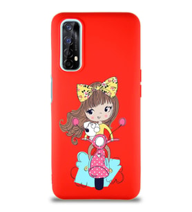Realme 7 Soft Premier Kapak Vespagirl Tasarımlı Silikon Kılıf - Kırmızı (Şeffaf)