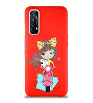 Realme 7 Soft Premier Kapak Vespagirl Tasarımlı Silikon Kılıf - Kırmızı (Şeffaf)