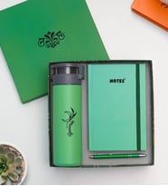 Kişiye Özel Cam Suluk, Defter Kalem Hediye Seti - Yeşil Premium Hediye Seti