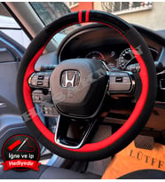Honda Jazz Dikme Direksiyon Kılıfı Parlak Siyah Kırmızı Detaylı Kırmızı Çift Yüzük ve Dikiş 2020-2026