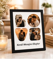 Kişiye Özel Masaüstü Siyah Love Tasarımlı 4 Fotoğraflı Kendi Mesajını Oluştur Ahşap Mdf Resimli Kolaj Çerçeve