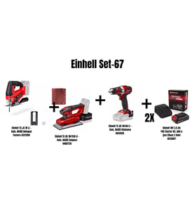 Einhell Set-67(Einhell Akülü Dekupaj Testere+Akülü Zımpara+Akülü Vid.+2x18V 2,5 Ah Akü Şarj Cihazı)