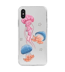 Iphone X ve XS Uyumlu Deniz Anası ve Mantar Tasarımlı Şeffaf Telefon Kılıfı