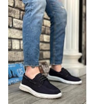 BA0337 İçi Dışı Hakiki Nubuk Deri Classic Lacivert Günlük Erkek Ayakkabı (Renksiz)