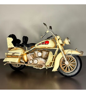 Krem Alev Motifli El Yapımı Metal Motosiklet Biblo (25 cm)