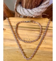 Unisex Rosegold Kalın (3mm) Burgu Çelik Kolye Ve Bileklik Set