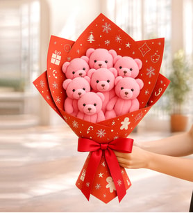 Yılbaşı Konsepti Ayıcık Buketi 7 Adet Pembe Ayıcık Buketi Yeniyıl Hediyesi Uzun Ömürlü Hediyelik Peluş Ayı Buketi  Romantik Sürpriz