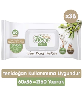 Baby Turco Doğadan Yenidoğan Islak Havlu Mendil 60x36 2160 Yaprak