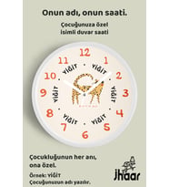 İsme Özel Leopar Çizim Çocuk Odası Duvar Saati Orta Boy 30 cm Beyaz Camlı Sessiz