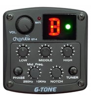 Cherub GT-4 Akustik Gitar Preamfi ve Tuner (Profesyonel - Dahili Gitar Elektroniği) 3-Band EQ (Bass/Middle/Treble), Presence Kontrolü, LCD Ekranlı Kromatik Tuner, Faz Switch Ölçüler: Standart Montaj Paneli