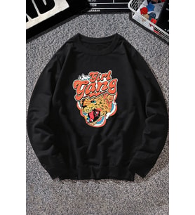 Unisex Girl Gang Bisiklet Yaka Sweatshirt (Siyah)