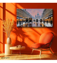 Yatay Panoramik Kanvas Tablo Paris Sokakları Şehir Mimari Tablo Ev Ofis Duvar Dekoru