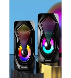 E-1046 Bilgisayar Hoparlörü Led Işıklı Rgb Laptop Pc Uyumlu 1+1 Speaker