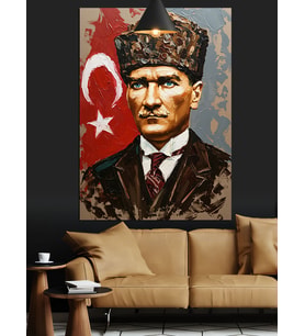 Bayrak Önünde Mustafa Kemal Atatürk Dekoratif Kanvas - Mdf Ahşap Tablo