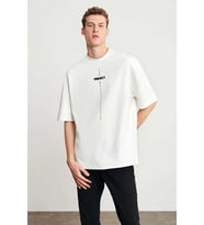 Erkek Baskılı T-Shirt Kısa Kol Bisiklet Yaka Regular Fit Rahat Kalıp Tişört - Beyaz