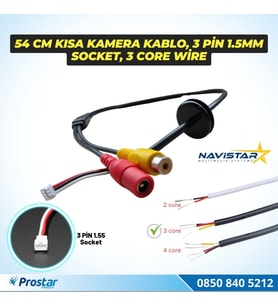 54 Cm Kısa RCA Kamera Kablosu 3 Pin 1.55 mm Socket,3 Core Wire