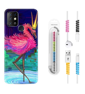 INFINIX Hot 8 9 10 11S Hot 10 Play 10T Kılıf Kablo Koruma Spiral Silikon Queen Flamingo 1748