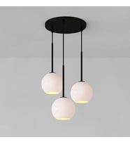 Rsylight Metal Modern Siyah Yuvarlak 3 Lü Opal Camlı Avize