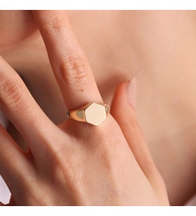 14K Altın Şövalye Yüzük (Kişiselleştir) Altıgen 1,0 cm (Çok Renkli)