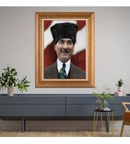 Altın Varaklı Çerçeveli Paspartulu Atatürk Tablo z5223 (Gold)