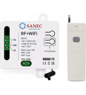 Akıllı WiFi + RF 433MHz Tek Kanallı 10A Röle Modülü - Uzun Menzil RF Kumanda Dahil Set (Tuya, Alexa, Google Asistan Destekli)