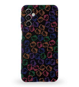 Samsung Galaxy M13 Uyumlu Lansman Kılıf Hello Kitty Tasarımlı İçi Kadife Kapak-Siyah (Şeffaf)