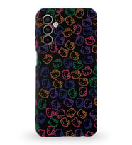 Samsung Galaxy M13 Uyumlu Lansman Kılıf Hello Kitty Tasarımlı İçi Kadife Kapak-Siyah (Şeffaf)