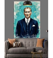 Mavi Fonlu Mustafa Kemal Atatürk Portresi Dekoratif Kanvas - Mdf Ahşap Tablo