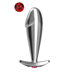 Paslanmaz Çelik Dildo Kırmızı Yuvarlak Mücevher Taşlı Pürüzsüz Silver Metal  Butt Plug