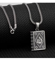 925 Ayar Gümüş Allah Yazılı Cevşen Muska Kabı Model Erkek Kolye