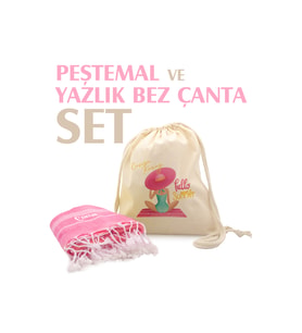 giftcrea Kişiye Özel Pamuk Peştamal ve Yaza Özel Çanta Seti , Özelleştirilebilir Yazlık Çanta Seti İsme Özel