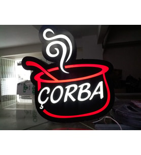 Çorba Yazılı Tabela 3D Led Neon Etkili Işıklı Tabela 30X45 CM Tek Taraflı