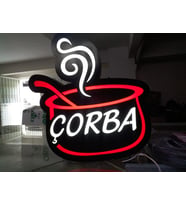 Çorba Yazılı Tabela 3D Led Neon Etkili Işıklı Tabela 30X45 CM Tek Taraflı